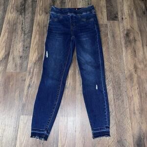 SPANX Medium Wash Denim Pull On Legging Jeans Raw Hem Distressed Size XS